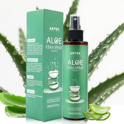 ASYBO Aloe Vera Spray 180 ml - 99% Organic Pure Aloe Vera Spray for Face, Body & Hair, After Sun Facial Moisturizer with Vitamin E, Fast Absorbing and Easy to Carry - görsel 2