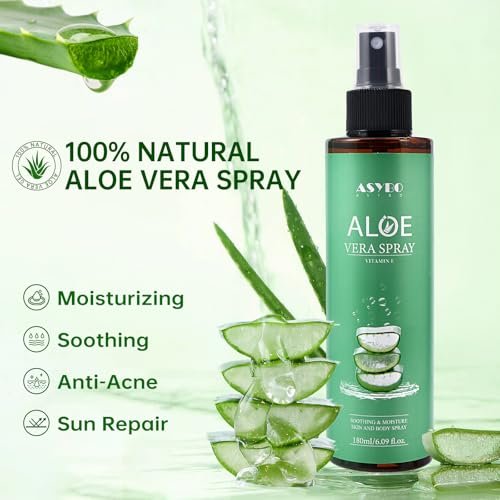 ASYBO Aloe Vera Spray 180 ml - 99% Organic Pure Aloe Vera Spray for Face, Body & Hair, After Sun Facial Moisturizer with Vitamin E, Fast Absorbing and Easy to Carry - görsel 4