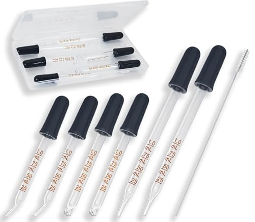 Atdcoek 6 Pack Glass Pipette Dropper with Brush - Bent & Straight Tips, 1 ml Eye Droppers for Essential Oils, Lab, Crafts, Measuring and Transferring Liquids - görsel 2