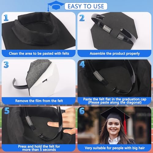 SARATA Graduation Cap Headband – Black, Secures Cap and Hair Style for Women Graduates - görsel 6
