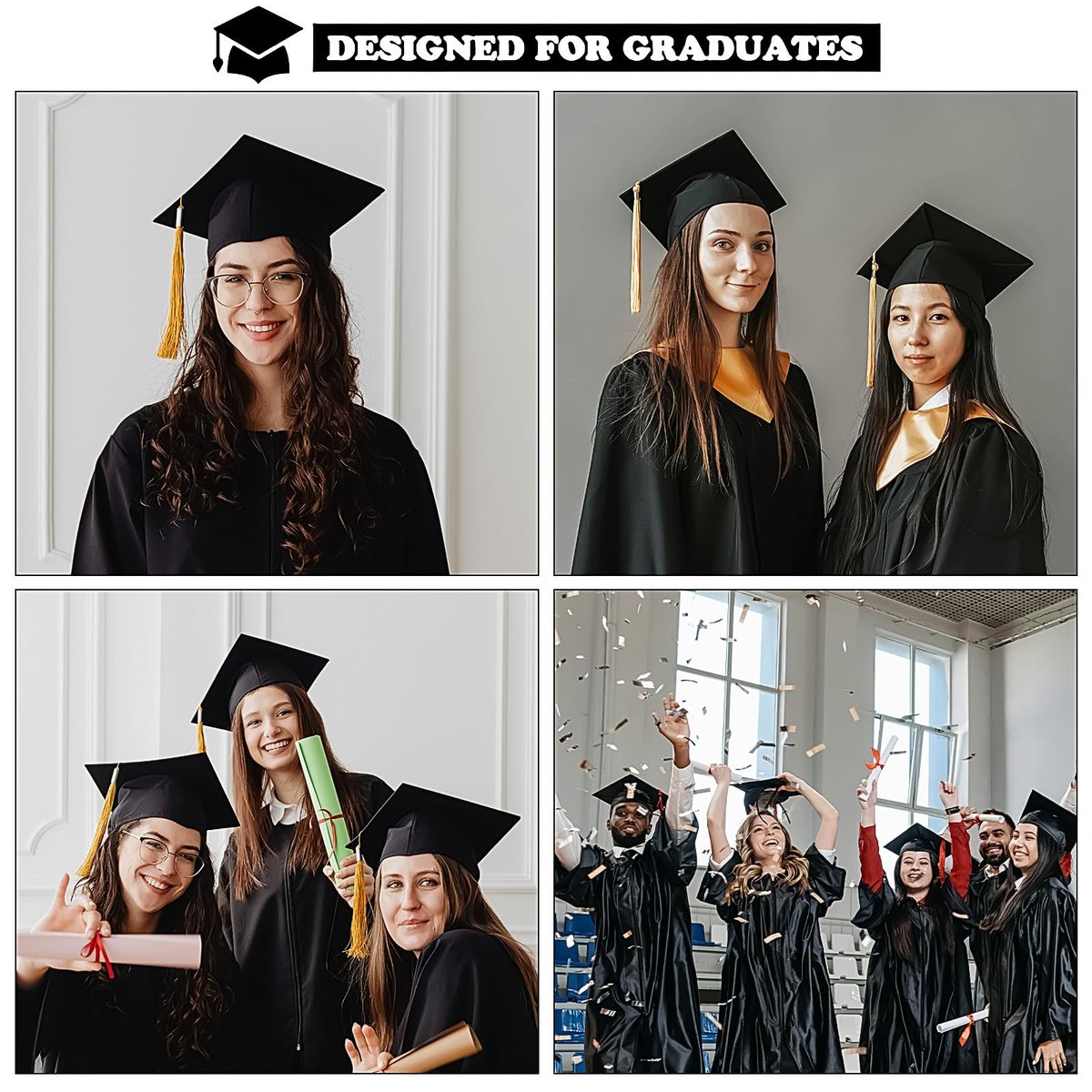SARATA Graduation Cap Headband – Black, Secures Cap and Hair Style for Women Graduates - görsel 7
