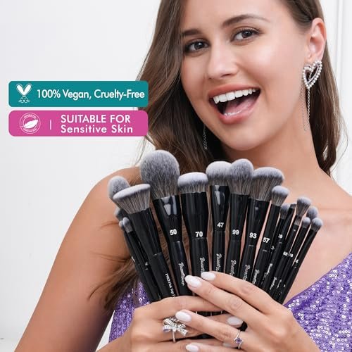 Bueart Design 19Pcs Professional Grade Labeled Makeup Brushes Set – Premium Vegan Synthetic Fiber, Cruelty-Free, Black Avelisse