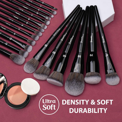 Bueart Design 19Pcs Professional Grade Labeled Makeup Brushes Set – Premium Vegan Synthetic Fiber, Cruelty-Free, Black Avelisse