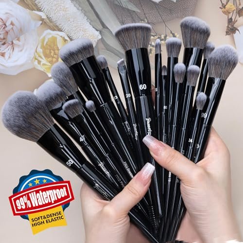 Bueart Design 19Pcs Professional Grade Labeled Makeup Brushes Set – Premium Vegan Synthetic Fiber, Cruelty-Free, Black Avelisse