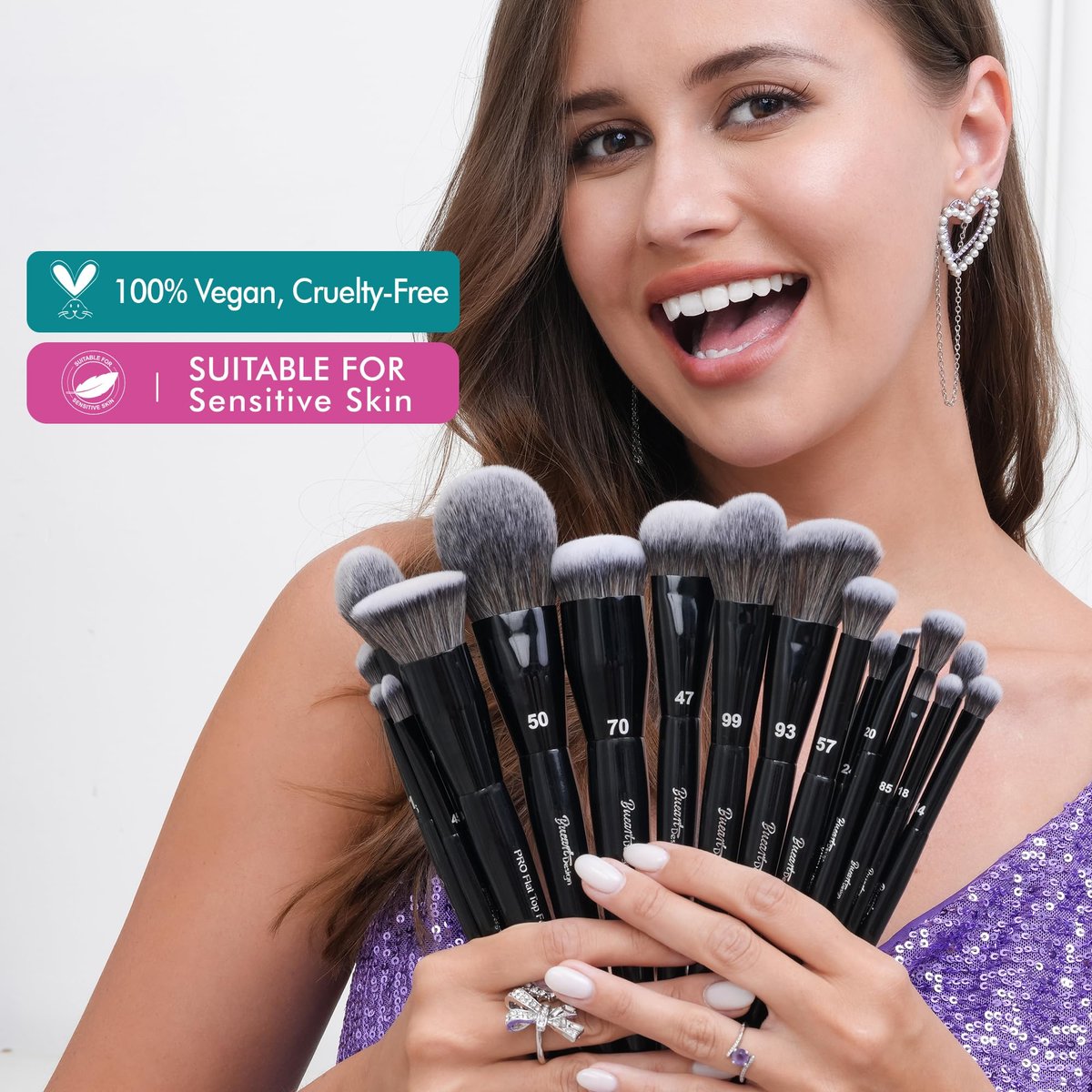 Bueart Design 19Pcs Professional Grade Labeled Makeup Brushes Set – Premium Vegan Synthetic Fiber, Cruelty-Free, Black Avelisse