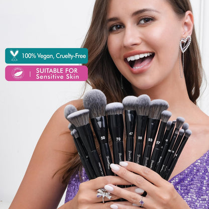 Bueart Design 19Pcs Professional Grade Labeled Makeup Brushes Set – Premium Vegan Synthetic Fiber, Cruelty-Free, Black Avelisse