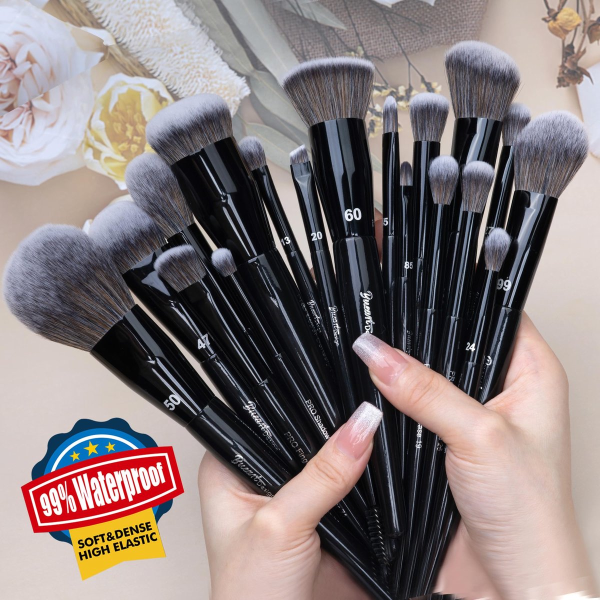 Bueart Design 19Pcs Professional Grade Labeled Makeup Brushes Set – Premium Vegan Synthetic Fiber, Cruelty-Free, Black Avelisse