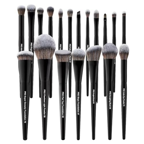 Bueart Design 19Pcs Professional Grade Labeled Makeup Brushes Set – Premium Vegan Synthetic Fiber, Cruelty-Free, Black Avelisse