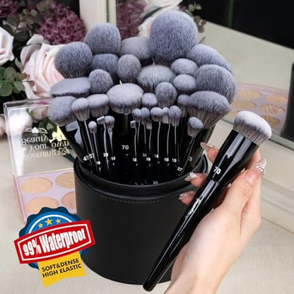 Bueart Design 32-Piece PRO Grade Makeup Brush Set with Super Large Holder – Premium Ultra-Soft Synthetic Foundation, Contour, Powder, Blush, Concealer, Eyeshadow Brushes – Classic Black Avelisse