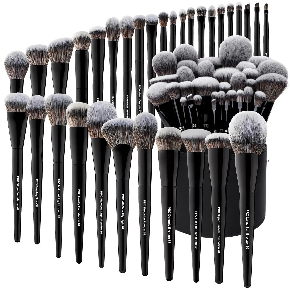 Bueart Design 32-Piece PRO Grade Makeup Brush Set with Super Large Holder – Premium Ultra-Soft Synthetic Foundation, Contour, Powder, Blush, Concealer, Eyeshadow Brushes – Classic Black Avelisse