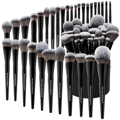 Bueart Design 32-Piece PRO Grade Makeup Brush Set with Super Large Holder – Premium Ultra-Soft Synthetic Foundation, Contour, Powder, Blush, Concealer, Eyeshadow Brushes – Classic Black Avelisse