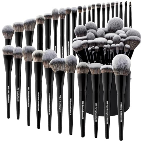 Bueart Design 32-Piece PRO Grade Makeup Brush Set with Super Large Holder – Premium Ultra-Soft Synthetic Foundation, Contour, Powder, Blush, Concealer, Eyeshadow Brushes – Classic Black Avelisse