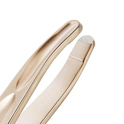 NILIYA Professional Round Tip Tweezers for Men – Stainless Steel Plucker with Leather Travel Case, Light Gold