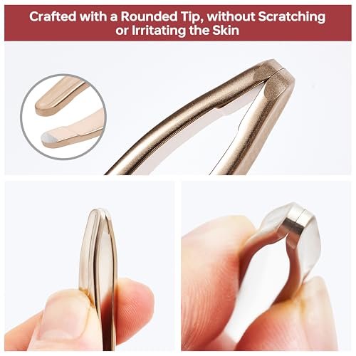 NILIYA Professional Round Tip Tweezers for Men – Stainless Steel Plucker with Leather Travel Case, Light Gold - görsel 8