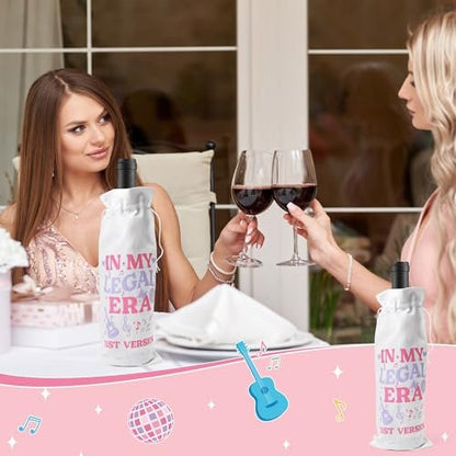 BHronony 21st Birthday Gifts for Her - In My Legal Era Wine Glass Gift Set for 21st Female Daughter, 21 Years Old Unique Birthday Present Ideas Makeup Bag Key Chain Bracelet Greeting Card