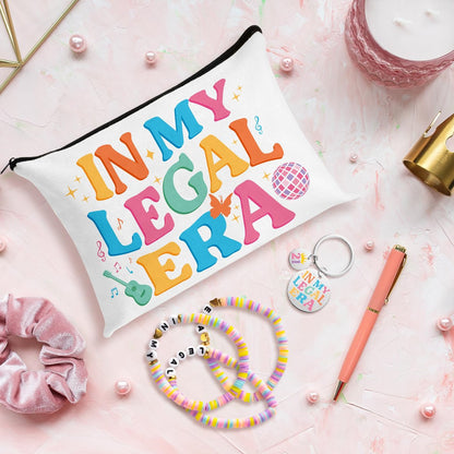 BHronony 21st Birthday Gifts for Her - In My Legal Era Wine Glass Gift Set for 21st Female Daughter, 21 Years Old Unique Birthday Present Ideas Makeup Bag Key Chain Bracelet Greeting Card