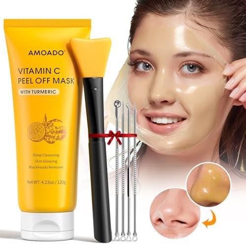 AMOADO Blackhead Remover Mask – Peel Off Face Mask with Vitamin C & Turmeric for Deep Cleansing, Pores & Oil Control, Includes Pimple Extractor and Brush, 4.23 Fl Oz - görsel 10