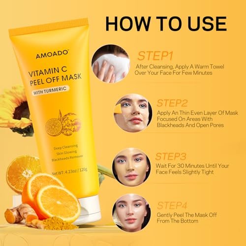 AMOADO Blackhead Remover Mask – Peel Off Face Mask with Vitamin C & Turmeric for Deep Cleansing, Pores & Oil Control, Includes Pimple Extractor and Brush, 4.23 Fl Oz - görsel 16