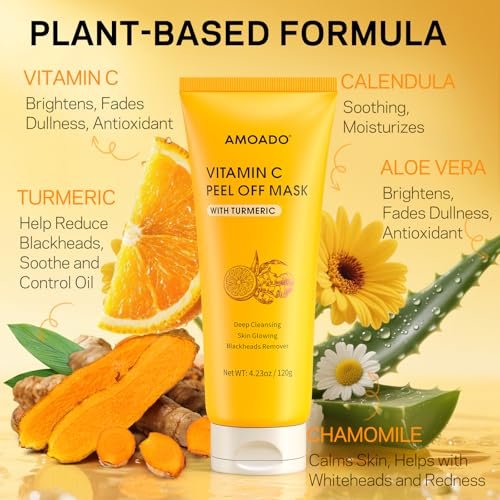 AMOADO Blackhead Remover Mask – Peel Off Face Mask with Vitamin C & Turmeric for Deep Cleansing, Pores & Oil Control, Includes Pimple Extractor and Brush, 4.23 Fl Oz - görsel 6