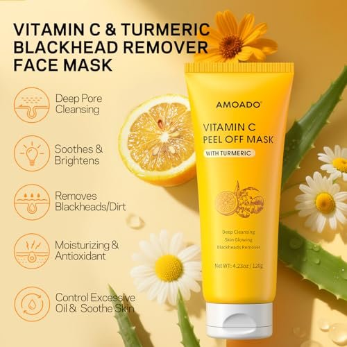 AMOADO Blackhead Remover Mask – Peel Off Face Mask with Vitamin C & Turmeric for Deep Cleansing, Pores & Oil Control, Includes Pimple Extractor and Brush, 4.23 Fl Oz - görsel 8