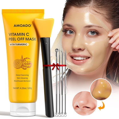 AMOADO Blackhead Remover Mask – Peel Off Face Mask with Vitamin C & Turmeric for Deep Cleansing, Pores & Oil Control, Includes Pimple Extractor and Brush, 4.23 Fl Oz