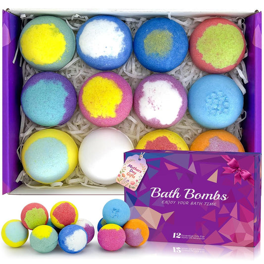 Natural Relaxing Bath Bombs Gift Set for Women – 12 Pack Handmade Fizzy Bath Bombs with Aromatherapy Scents, Perfect Birthday, Mother's Day, and Christmas Gift Ideas for Mom, Wife, Teens, Girlfriend, or Kids