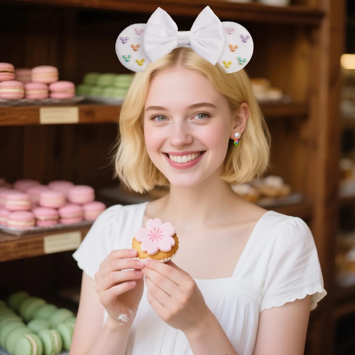White Velvet Mouse Ears Headband with Matte Bow & Candy-Colored Pearls - Bianbaistar Birthday & Theme Park Accessory - görsel 13