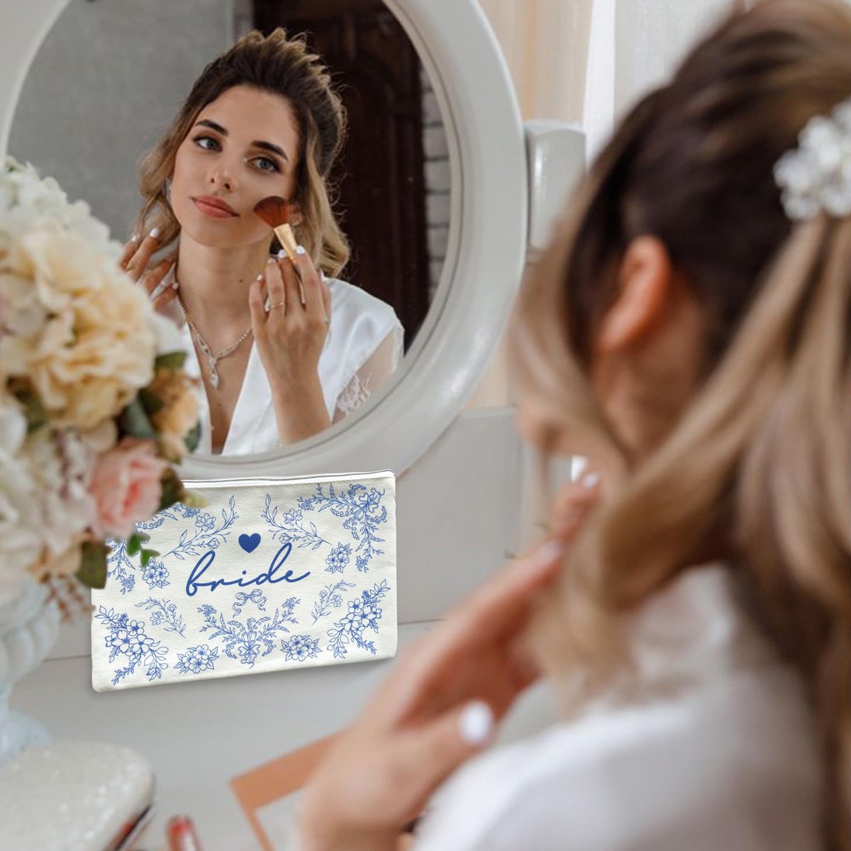 LADY&HOME Blue Bride Makeup Bag – Elegant Cosmetic Bag for Bridal Shower, Wedding & Engagement Gifts - görsel 7