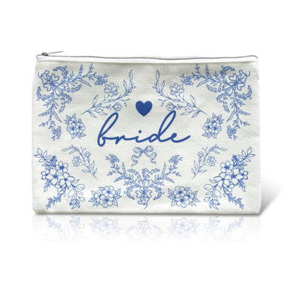 LADY&HOME Blue Bride Makeup Bag – Elegant Cosmetic Bag for Bridal Shower, Wedding & Engagement Gifts
