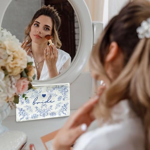 LADY&HOME Blue Bride Makeup Bag – Elegant Cosmetic Bag for Bridal Shower, Wedding & Engagement Gifts - görsel 8