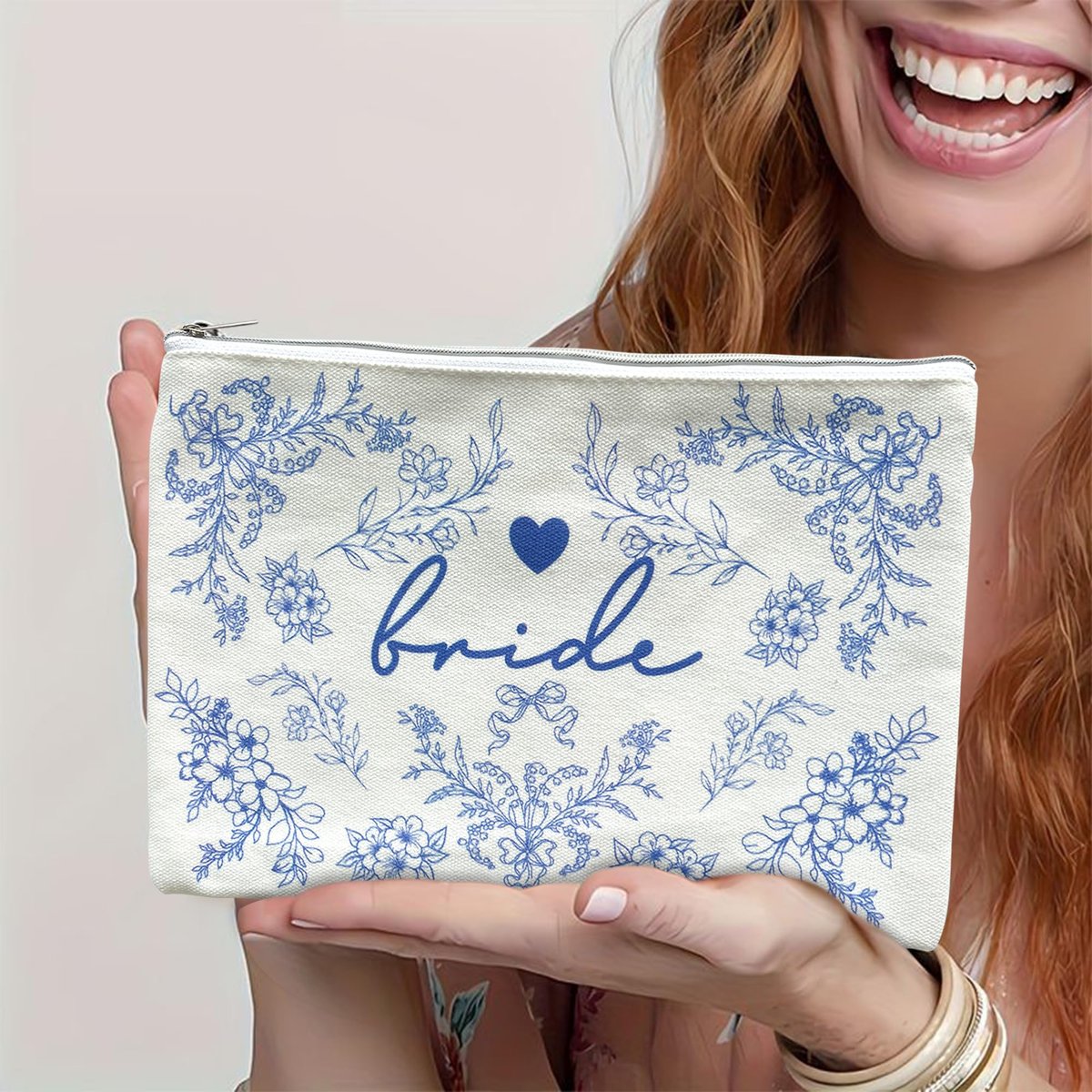 LADY&HOME Blue Bride Makeup Bag – Elegant Cosmetic Bag for Bridal Shower, Wedding & Engagement Gifts - görsel 13