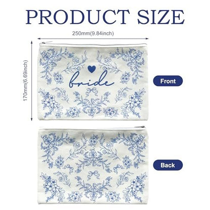 LADY&HOME Blue Bride Makeup Bag – Elegant Cosmetic Bag for Bridal Shower, Wedding & Engagement Gifts