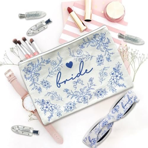 LADY&HOME Blue Bride Makeup Bag – Elegant Cosmetic Bag for Bridal Shower, Wedding & Engagement Gifts - görsel 12