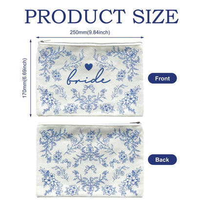 LADY&HOME Blue Bride Makeup Bag – Elegant Cosmetic Bag for Bridal Shower, Wedding & Engagement Gifts