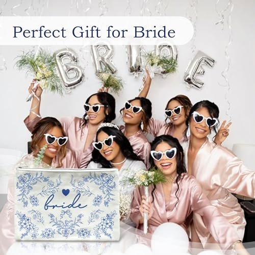 LADY&HOME Blue Bride Makeup Bag – Elegant Cosmetic Bag for Bridal Shower, Wedding & Engagement Gifts - görsel 10