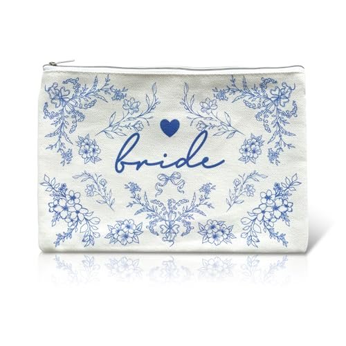 LADY&HOME Blue Bride Makeup Bag – Elegant Cosmetic Bag for Bridal Shower, Wedding & Engagement Gifts - görsel 2