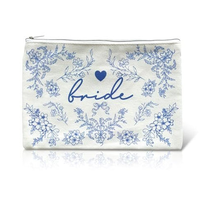 LADY&HOME Blue Bride Makeup Bag – Elegant Cosmetic Bag for Bridal Shower, Wedding & Engagement Gifts