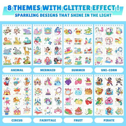 Partywind 192 Styles Glow & Glitter Temporary Tattoos Book for Kids - 16 Themes, Party Favors, Classroom Prizes, Birthday Supplies Avelisse