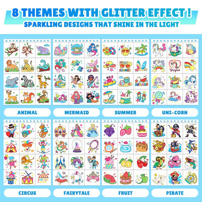 Partywind 192 Styles Glow & Glitter Temporary Tattoos Book for Kids - 16 Themes, Party Favors, Classroom Prizes, Birthday Supplies Avelisse