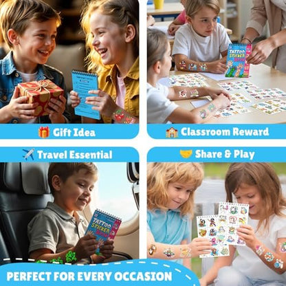 Partywind 192 Styles Glow & Glitter Temporary Tattoos Book for Kids - 16 Themes, Party Favors, Classroom Prizes, Birthday Supplies Avelisse