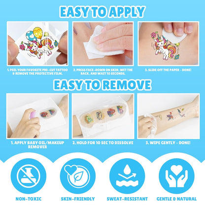 Partywind 192 Styles Glow & Glitter Temporary Tattoos Book for Kids - 16 Themes, Party Favors, Classroom Prizes, Birthday Supplies Avelisse
