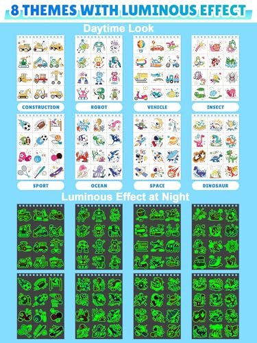 Partywind 192 Styles Glow & Glitter Temporary Tattoos Book for Kids - 16 Themes, Party Favors, Classroom Prizes, Birthday Supplies Avelisse
