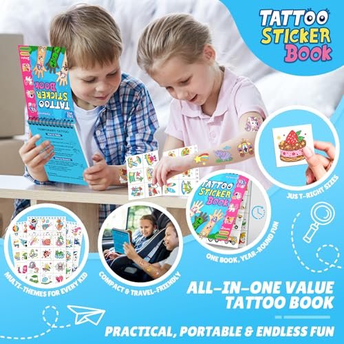 Partywind 192 Styles Glow & Glitter Temporary Tattoos Book for Kids - 16 Themes, Party Favors, Classroom Prizes, Birthday Supplies Avelisse