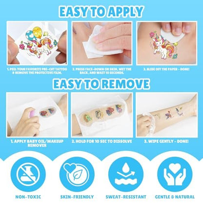 Partywind 192 Styles Glow & Glitter Temporary Tattoos Book for Kids - 16 Themes, Party Favors, Classroom Prizes, Birthday Supplies Avelisse