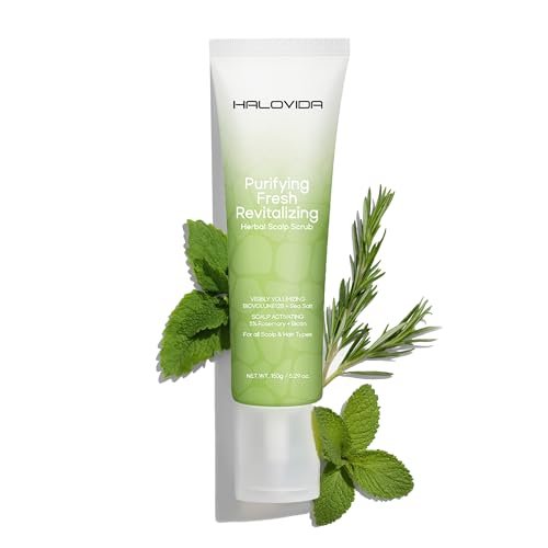 HALOVIDA Sea Salt Rosemary & Mint Scalp Scrub – Clean Silicon Oil-Free, Itchy Relief Scalp Treatment for Dandruff, Gentle Exfoliator, Cruelty-Free, Relieves Dryness, Promotes Hair Growth (5.29 Fl Oz) Avelisse