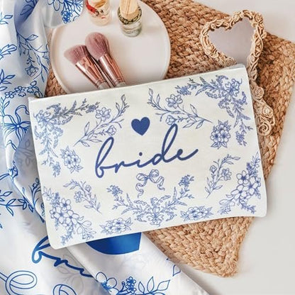 Bride Squad Bride Makeup Bag with Something Blue - Perfect Bridal Shower & Engagement Gift