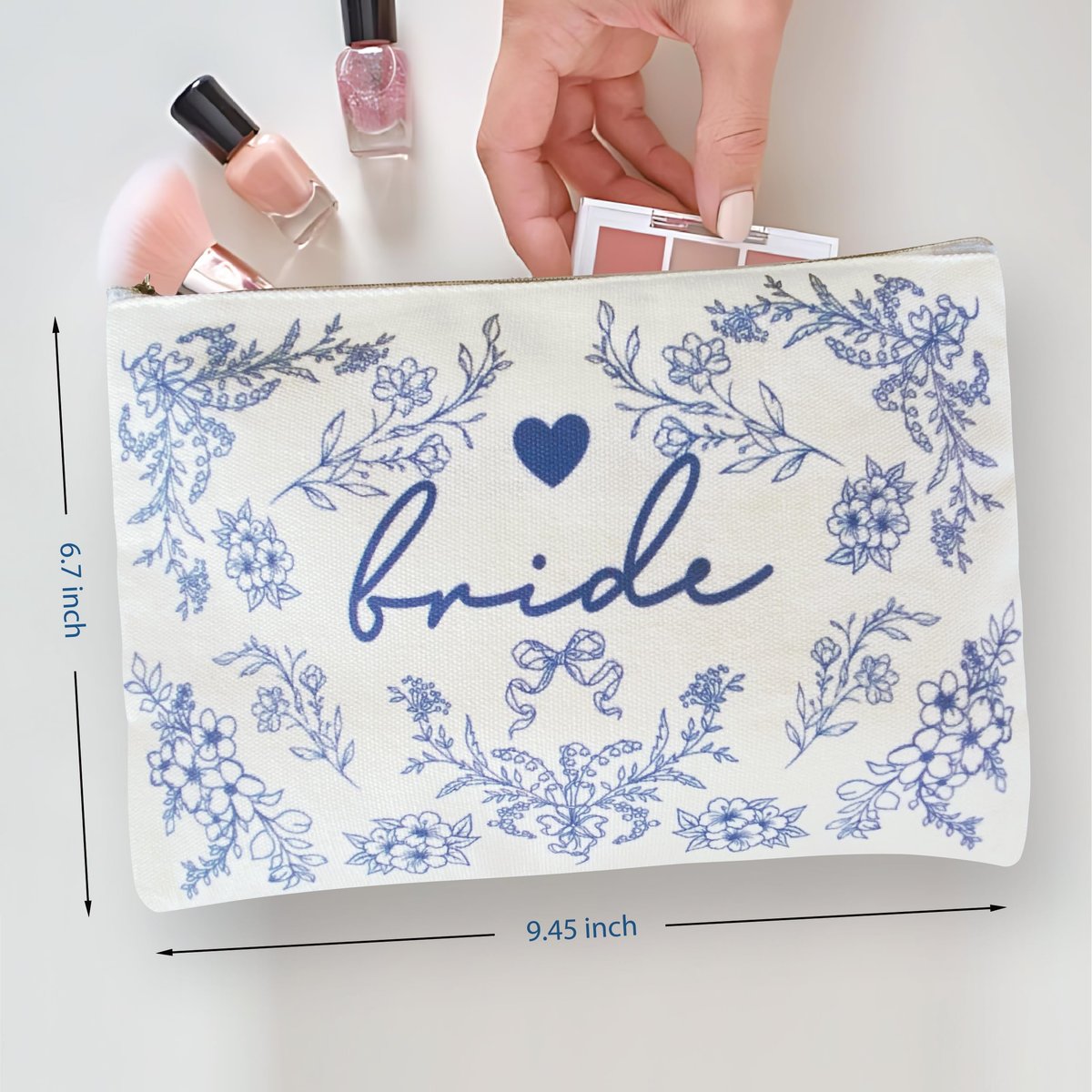 Bride Squad Bride Makeup Bag with Something Blue - Perfect Bridal Shower & Engagement Gift - görsel 3