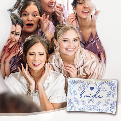 Bride Squad Bride Makeup Bag with Something Blue - Perfect Bridal Shower & Engagement Gift
