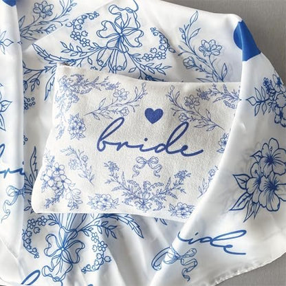 Bride Squad Bride Makeup Bag with Something Blue - Perfect Bridal Shower & Engagement Gift
