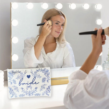Bride Squad Bride Makeup Bag with Something Blue - Perfect Bridal Shower & Engagement Gift